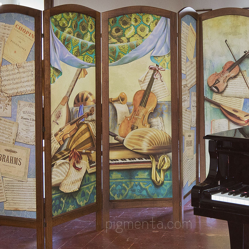 Baschenis music theme painted on a screen