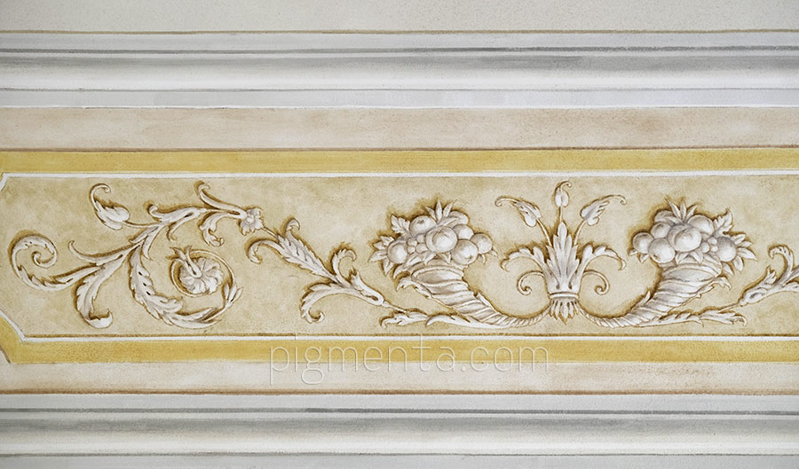 details of hand-painted baroque panels