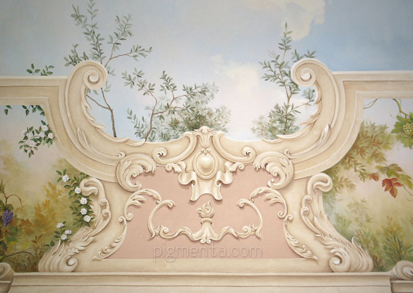 dipinto decorativo dei rilievi ornamentali barocchi. Decoratore per soffitti Milano.