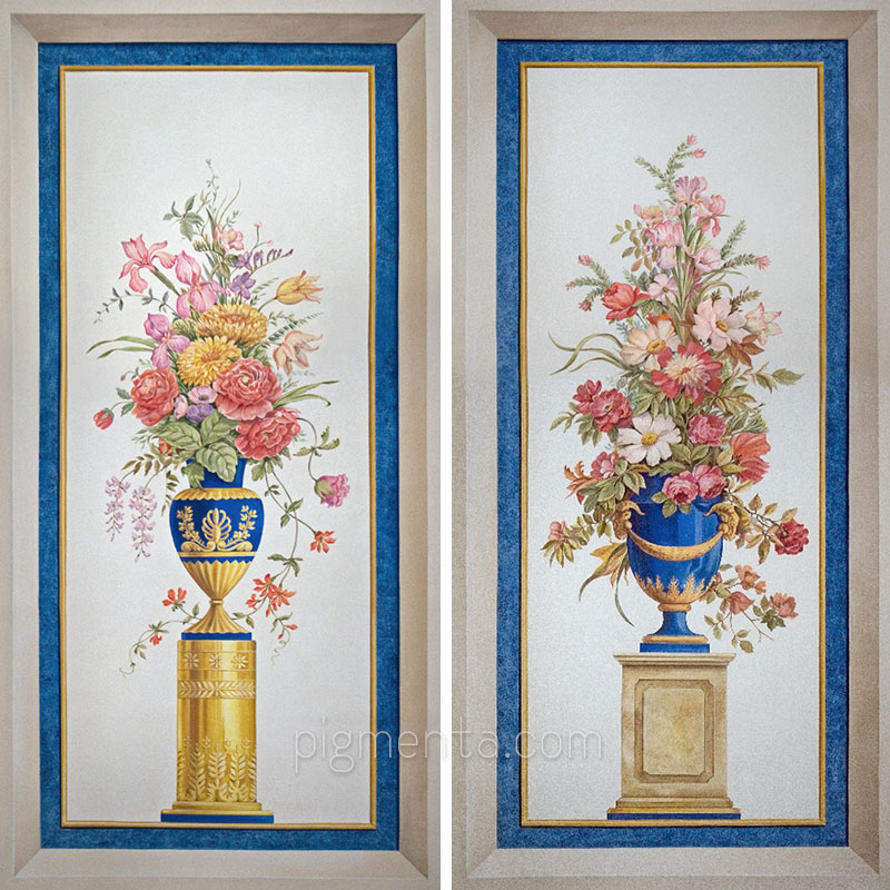 parete dipinta con vasi di fiori classici