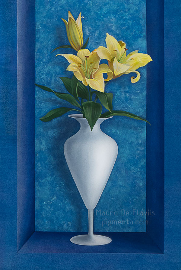 Vaso moderno con gigli. Dipinto su tela - Pigmenta Milano